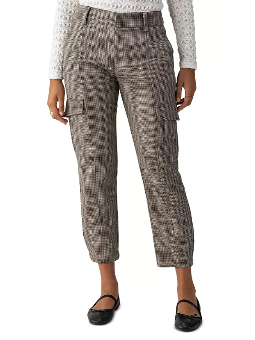 SANCTUARY WOMENS SIZE 25 POLISHED HOUNDSTOOTH PRINT CARGO PANT BROWN NEW